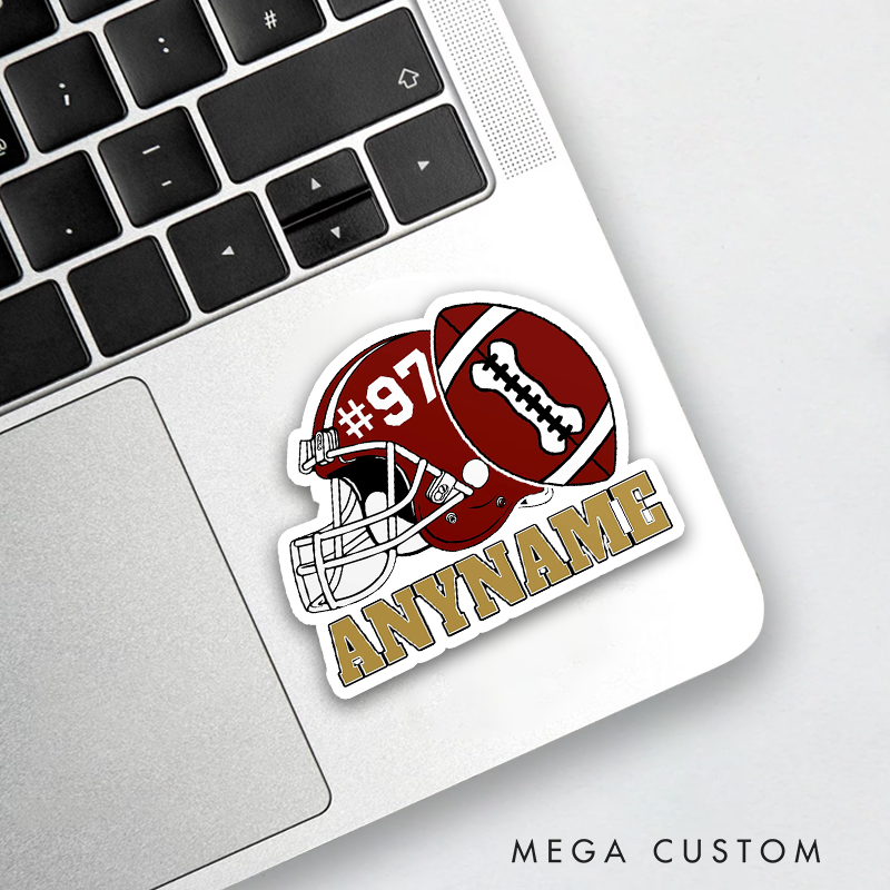 Personalized American Football Helmet Sticker with Custom Player Name and Jersey Number