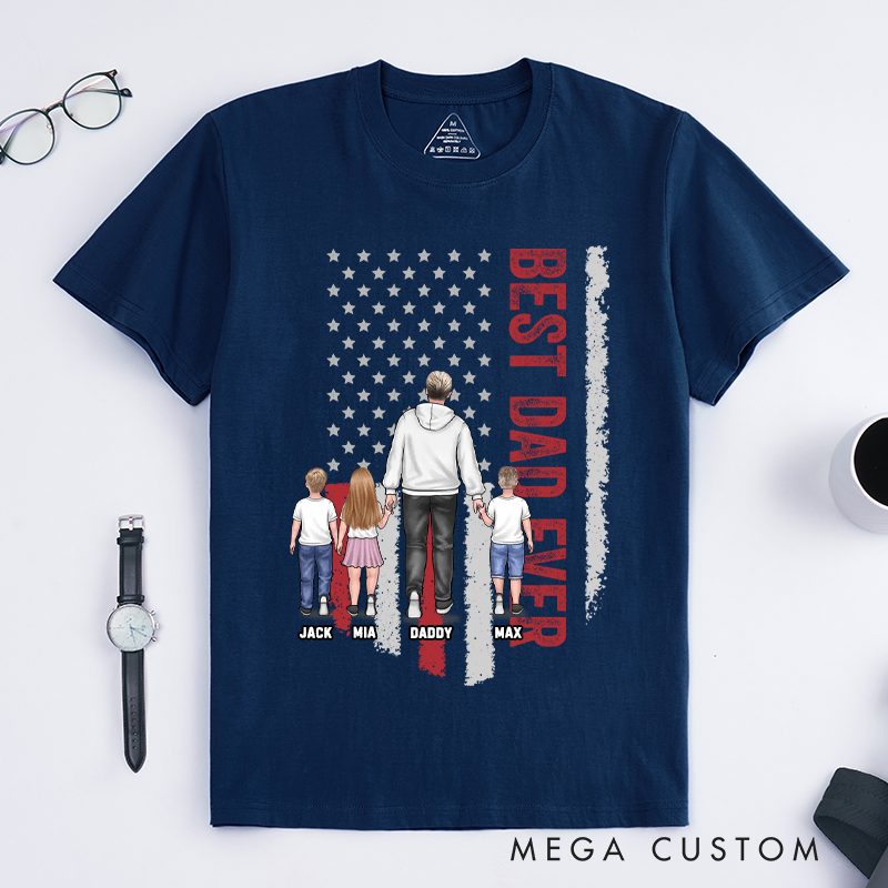 Personalized Red and Blue Line The Best Dad Ever Gift for Dad Classic T-shirt