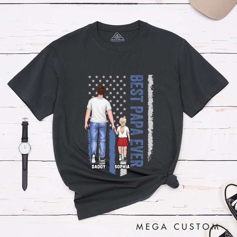 Personalized Red and Blue Line The Best Dad Ever Gift for Dad Classic T-shirt