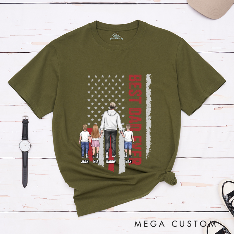 Personalized Red and Blue Line The Best Dad Ever Gift for Dad Classic T-shirt