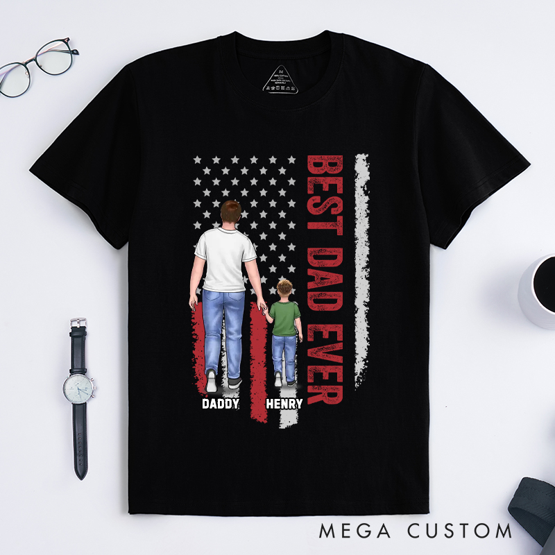 Personalized Red and Blue Line The Best Dad Ever Gift for Dad Classic T-shirt