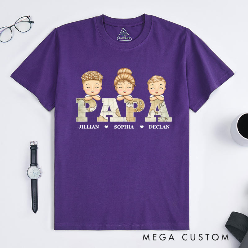 Personalized Vintage Map Papa Title Birthday Loving Gift for Dad Classic T-Shirt