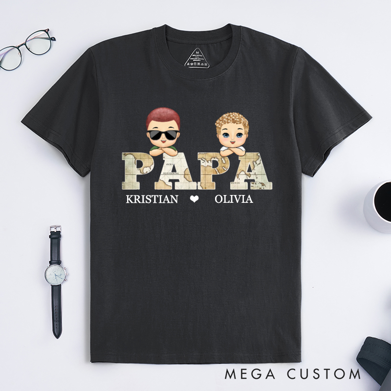 Personalized Vintage Map Papa Title Birthday Loving Gift for Dad Classic T-Shirt