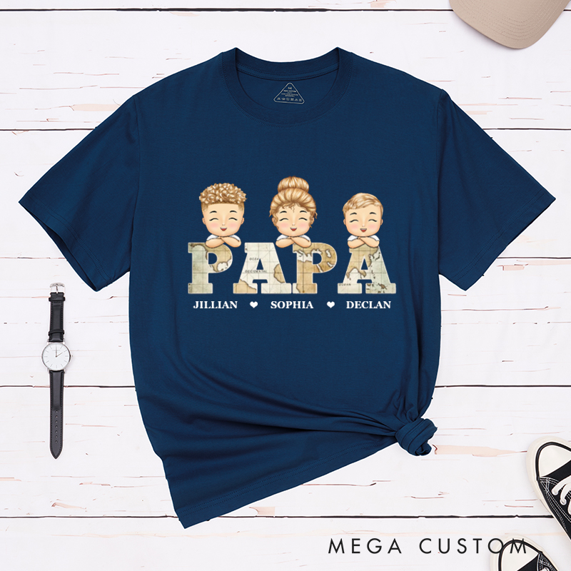 Personalized Vintage Map Papa Title Birthday Loving Gift for Dad Classic T-Shirt