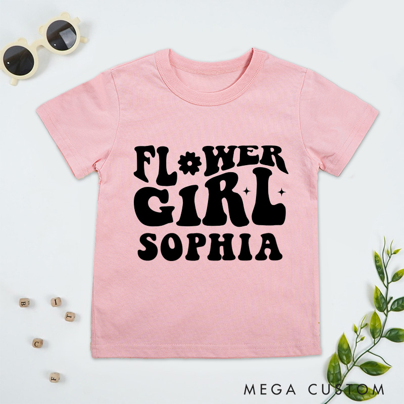 Personalized Groovy Retro Flower Girl Wedding Flower Girl T-Shirt 