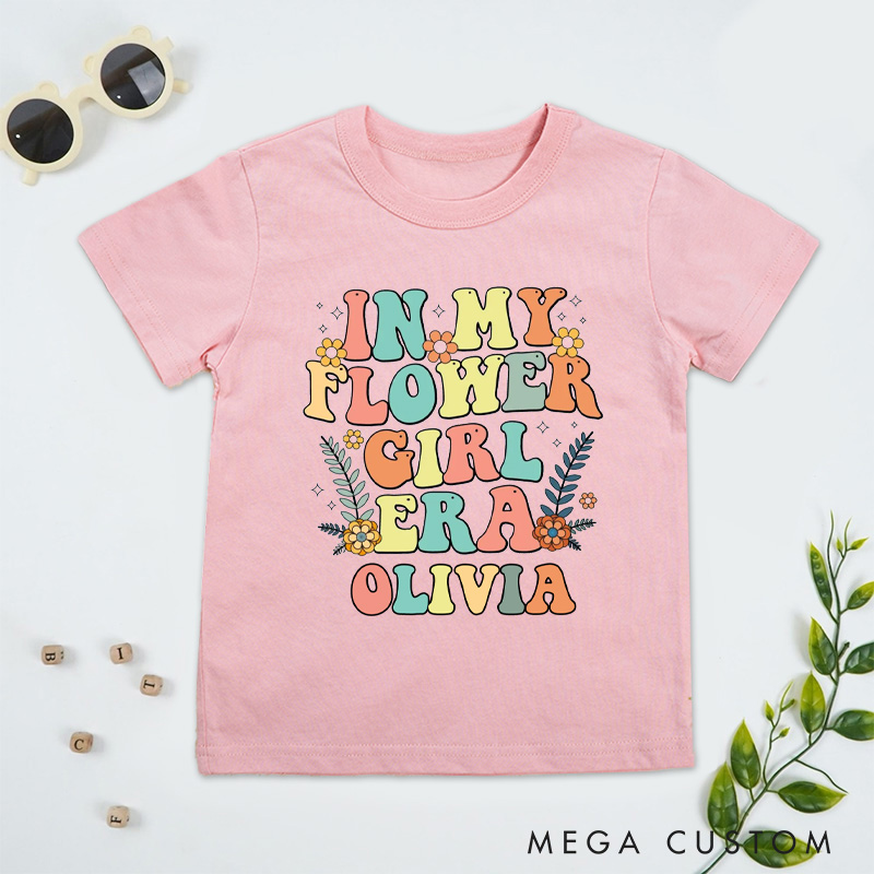 Personalized Colorful Retro In My Flower Girl Era Wedding Flower Girl T-Shirt 