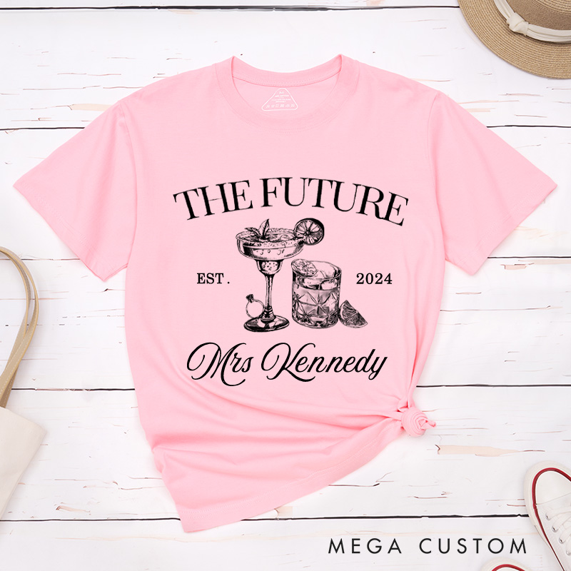 Personalized Elegant Future Mrs. Cocktail-Themed Engagement Fiancée Classic T-Shirt  