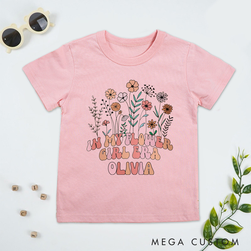 Personalized Whimsical In My Flower Girl Era with Floral Garden Wedding Flower Girl T-Shirt 