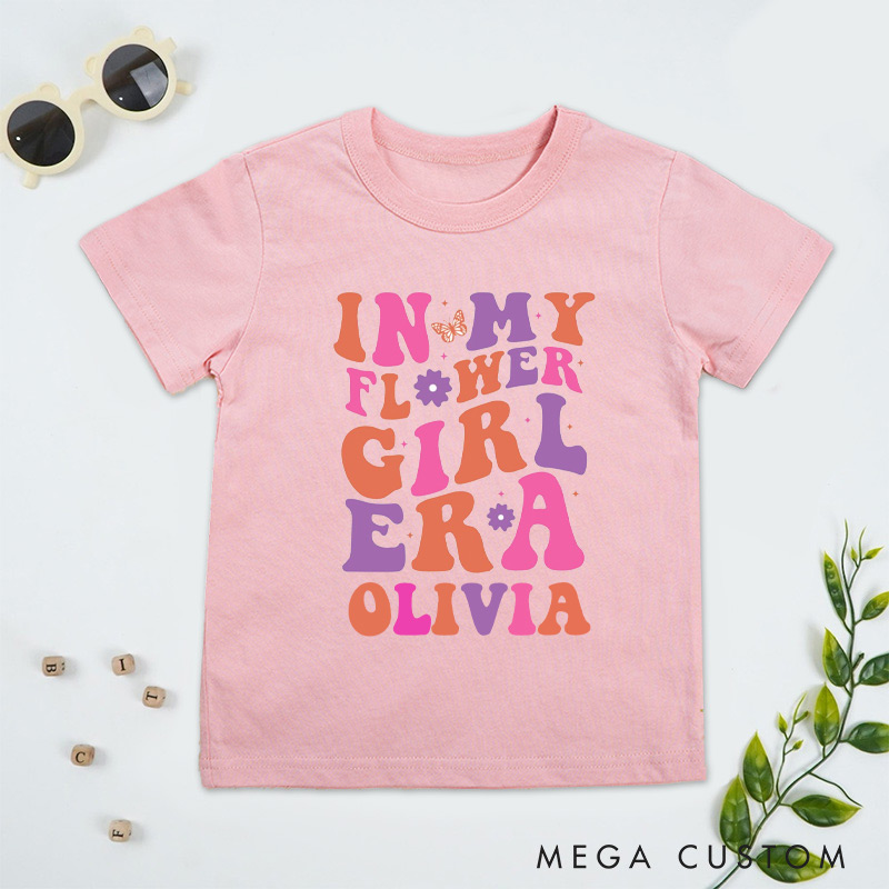 Personalized Vibrant In My Flower Girl Era with Butterfly Wedding Flower Girl T-Shirt 