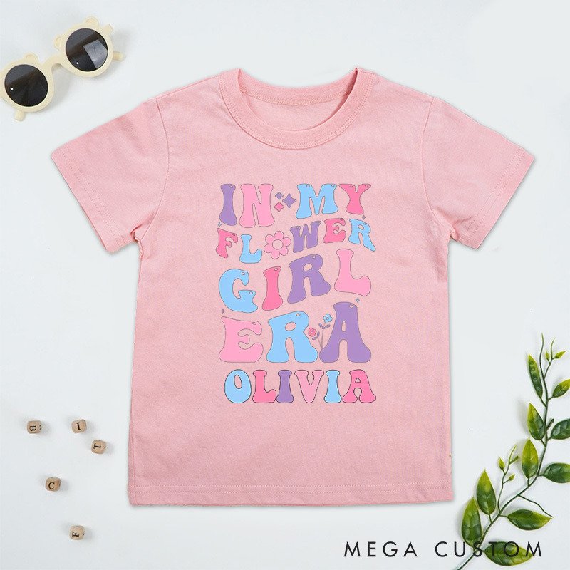 Personalized Pastel In My Flower Girl Era with Flowers Wedding Flower Girl T-Shirt 