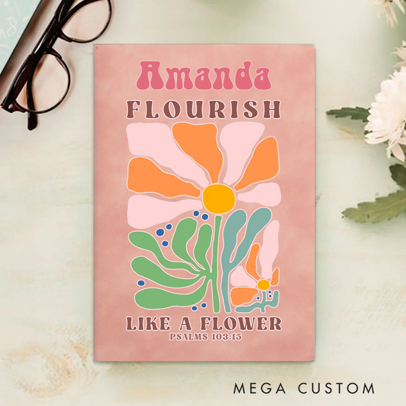 Personalized Multicolor Flourish Like a Flower A5 Sheepskin Suede Notebook with Name Baptism Birthday Gift for Christians  