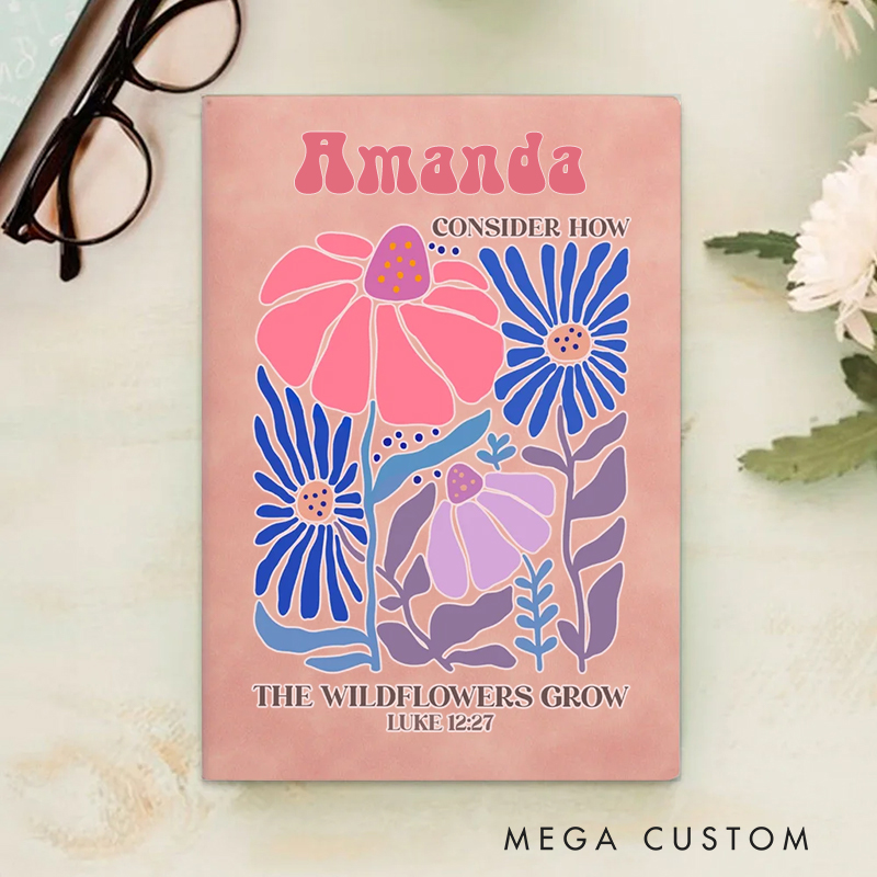 Personalized Multicolor Consider How the Wildflowers Grow A5 Sheepskin Suede Notebook with Name Baptism Birthday Gift for Christians  