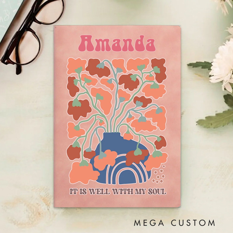 Personalized Multicolor It Is Well with My Soul A5 Sheepskin Suede Notebook with Name Baptism Birthday Gift for Christians  