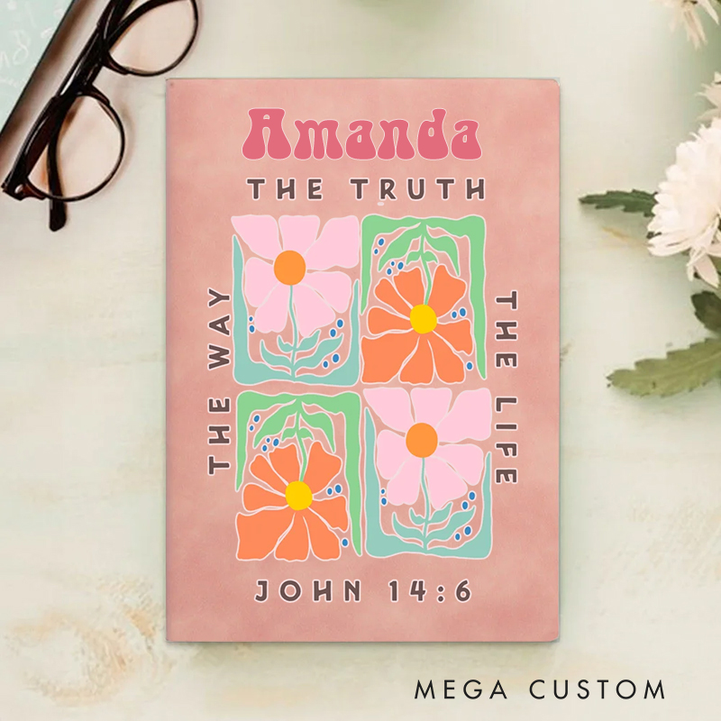 Personalized the Truth the Way the Life A5 Sheepskin Suede Notebook with Name Baptism Birthday Gift for Christians  