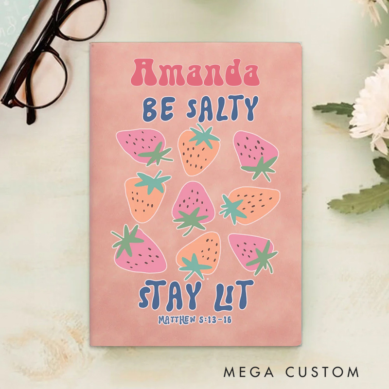 Personalized Be Salty Stay Lit A5 Sheepskin Suede Notebook with Name Baptism Birthday Gift for Christians  