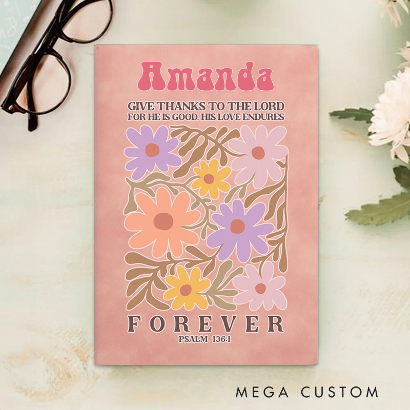 Personalized Give Thanks to the Lord A5 Sheepskin Suede Notebook with Name Baptism Birthday Gift for Christians  