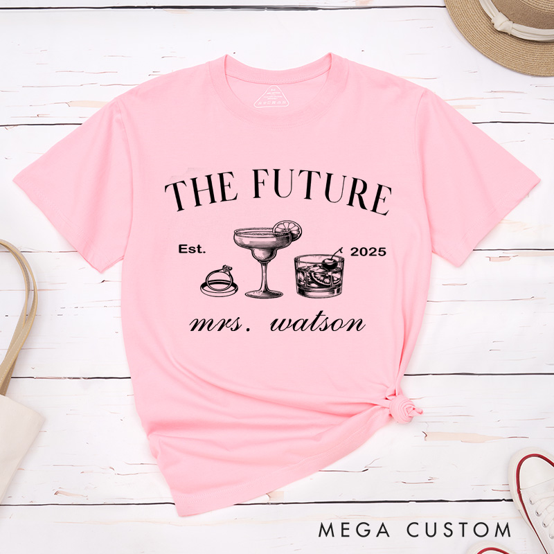 Personalized Elegant Future Mrs. with Cocktail and Rings Fiancee Engagement Fiancée Classic T-Shirt