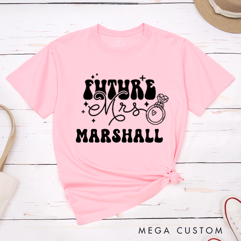 Personalized Retro Groovy Future Mrs. with Sparkles and Ring Fiancee Engagement Fiancée Classic T-Shirt