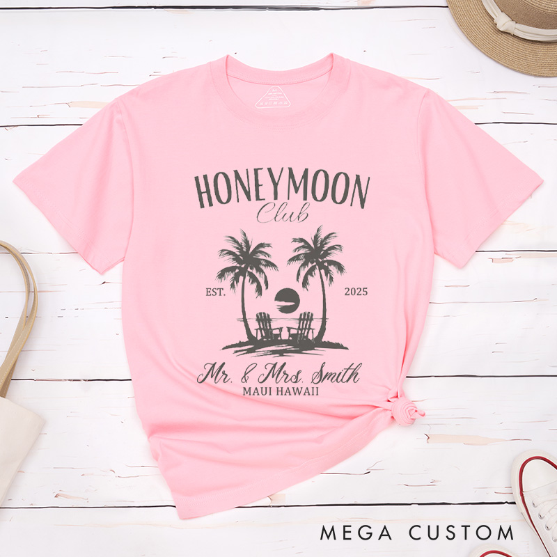 Personalized Tropical Honeymoon Club with Sunset Matching Honeymoon Couple Classic T-Shirt