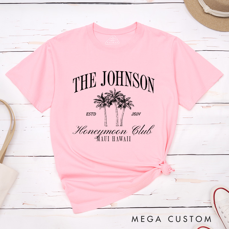 Personalized Classic Honeymoon Club with Palm Trees Matching Honeymoon Couple Classic T-Shirt
