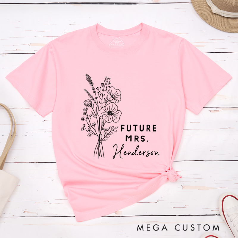 Personalized Elegant Hand-Drawn Morning Glory Flowers Future Mers Fiancee Engagement Fiancée Classic T-Shirt