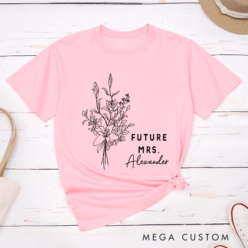 Personalized Elegant Hand-Drawn Lily Flowers Future Mers Fiancee Engagement Fiancée Classic T-Shirt