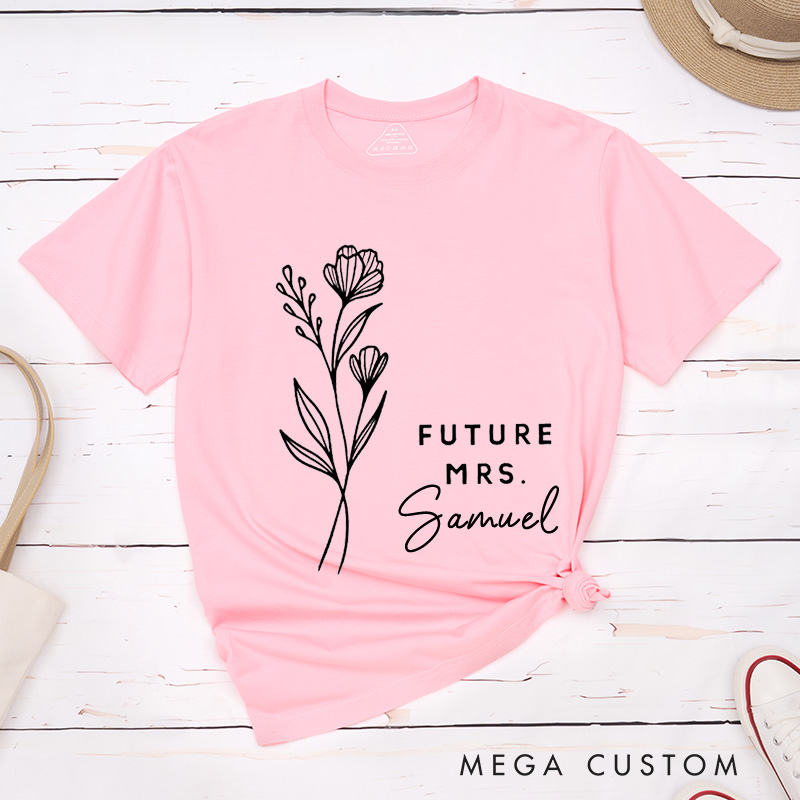 Personalized Elegant Hand-Drawn Wild Flowers Future Mers Fiancee Engagement Fiancée Classic T-Shirt