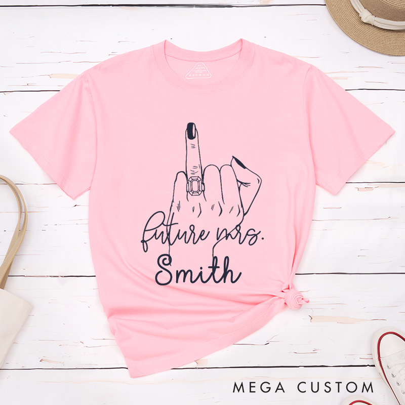 Personalized Minimalist Funny Gesture Future Mrs Fiancee Engagement Fiancée Classic T-Shirt