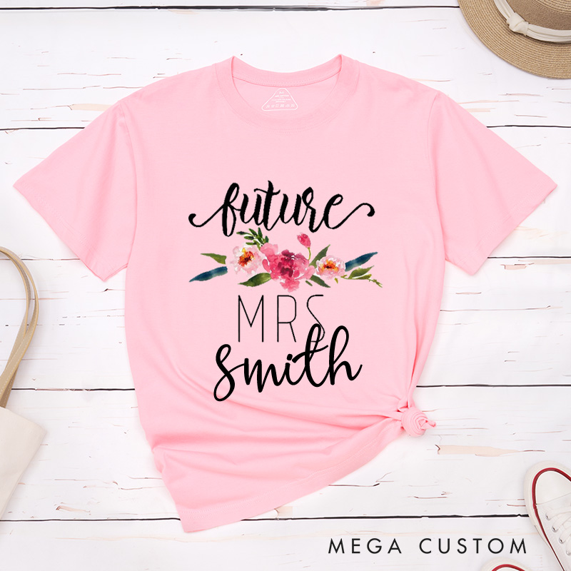 Personalized Watercolor Floral Future Mrs Fiancee Engagement Fiancée Classic T-Shirt