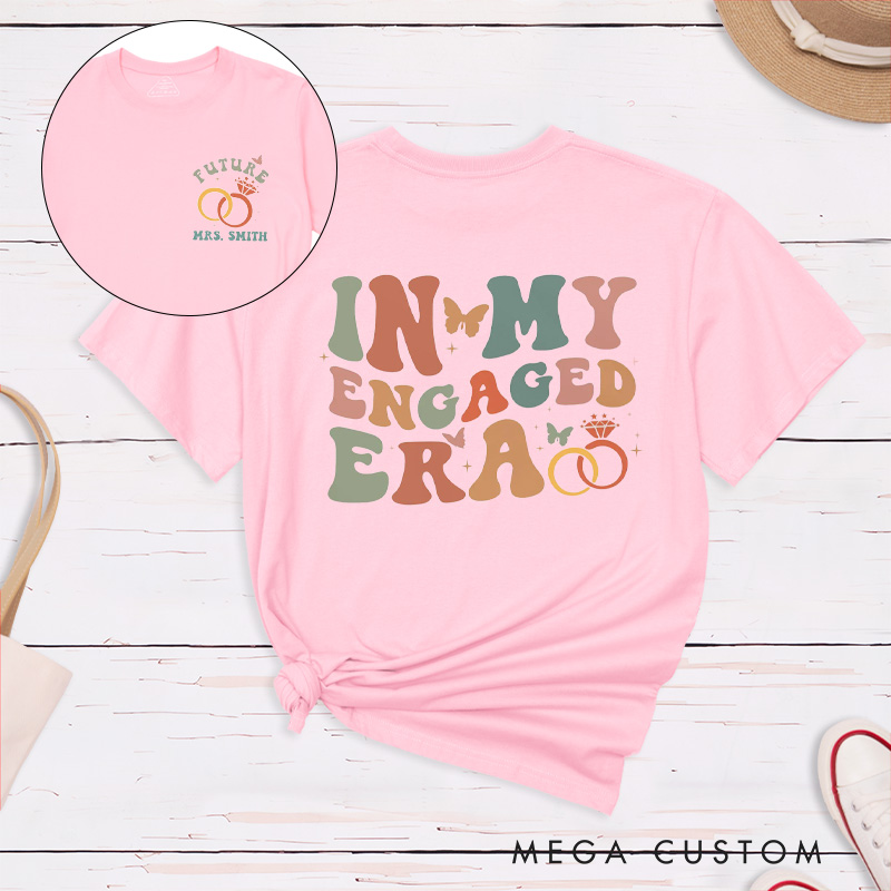 Personalized Earthy Tone In My Engaged Era Future Mrs with Rings and Butterflies Fiancee Engagement Fiancée Classic T-Shirt