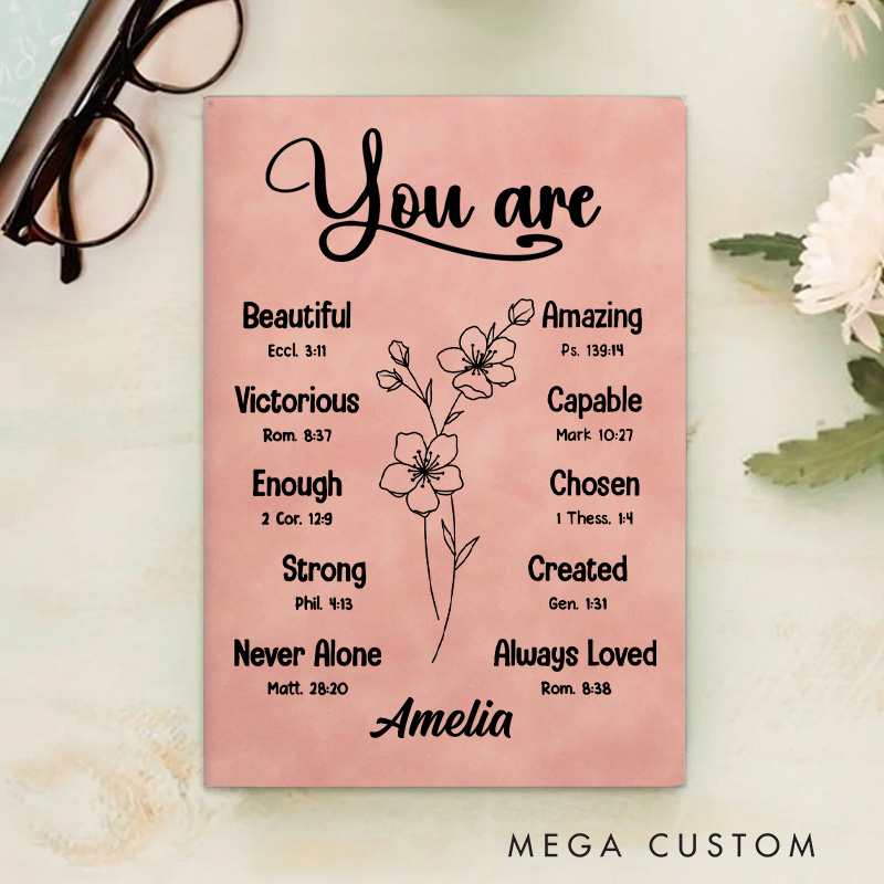 Personalized You are Inspiration A5 Leather Prayer Journal Notebook with Birth Flower and Name Christian Gift for Her Baptism Birthday Gift for Women