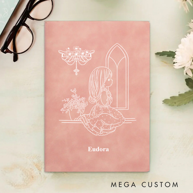 Personalized Leather Birth Flower Kid Christian Notebook with Name Gift for Kids Gift for Girls Boys Baptism Gift Birthday Gift Religious Gift
