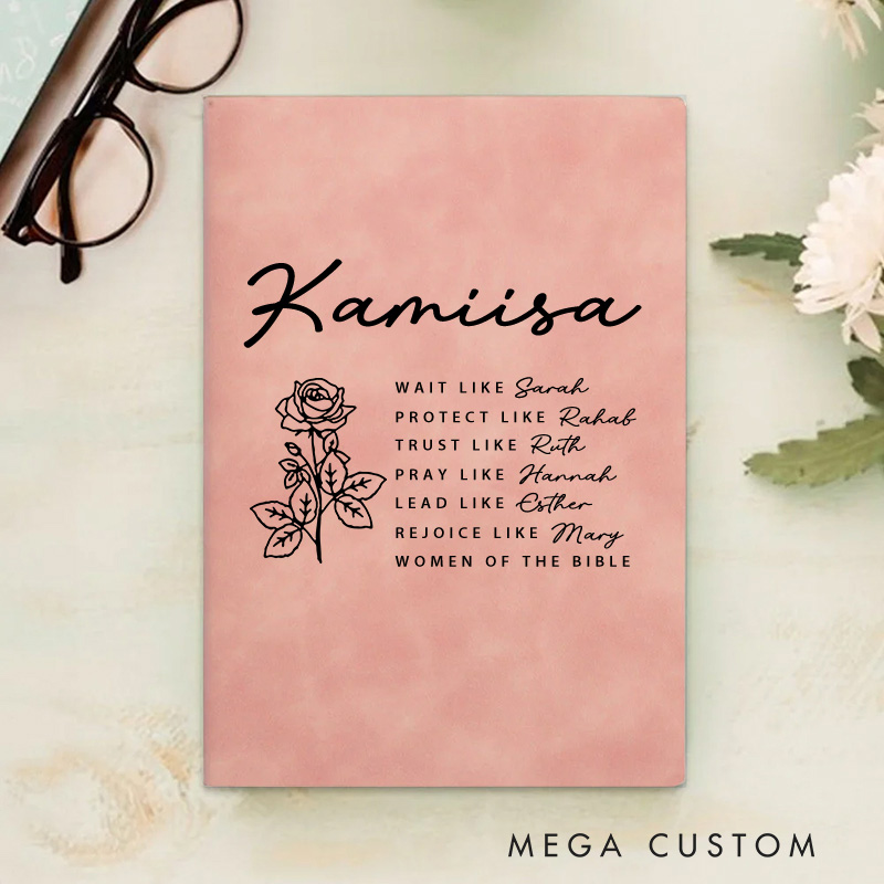 Personalized Minimalist Birth Flower Prayer Journal Leather A5 Notebook with Study Journal Birthday Gift Religious Gift Baptism Gift for Christian