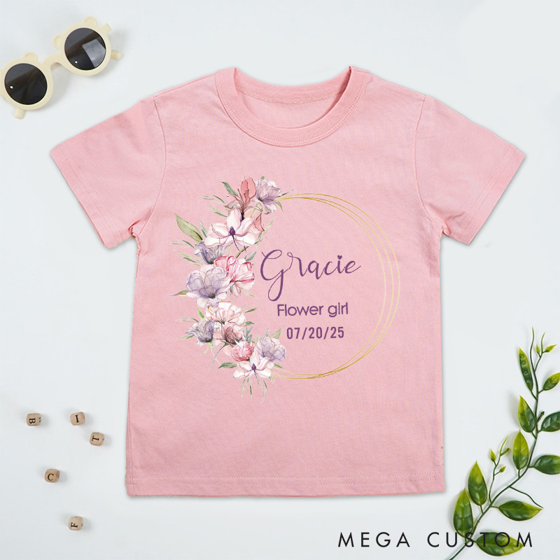 Personalized Delicate Flower Wreath T-Shirt for Wedding Flower Girl