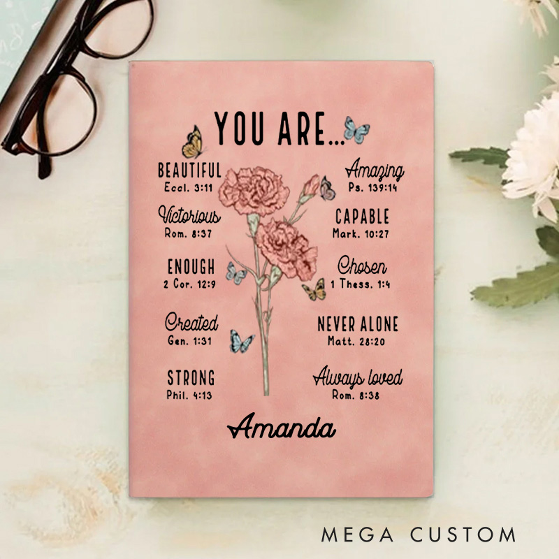 Personalized Birth Flower Bible Verse Prayer Journal Leather A5 Notebook with Name Baptism Birthday Gift for Women Christians