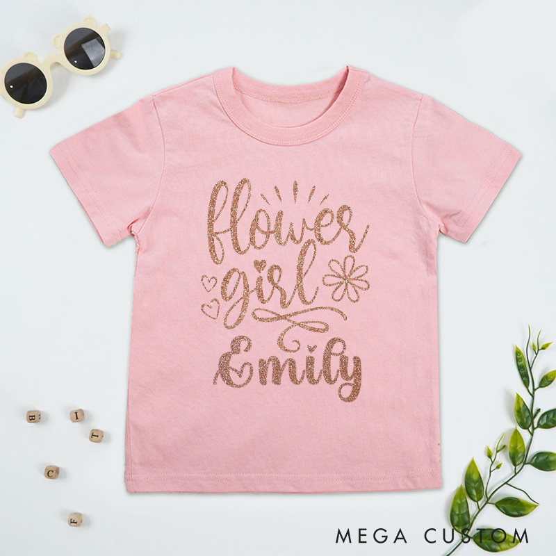 Personalized Personalized Glitter Wedding Flower Girl T-Shirt 