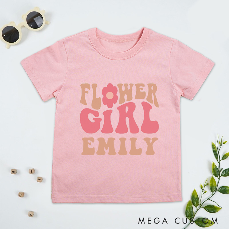 Personalized Retro Groovy Flower Girl Wedding Flower Girl T-Shirt 