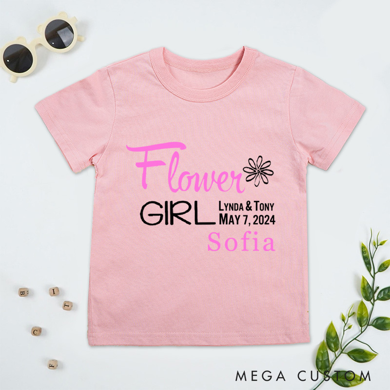 Personalized Flower Girl with Names and Date Wedding Flower Girl T-Shirt 