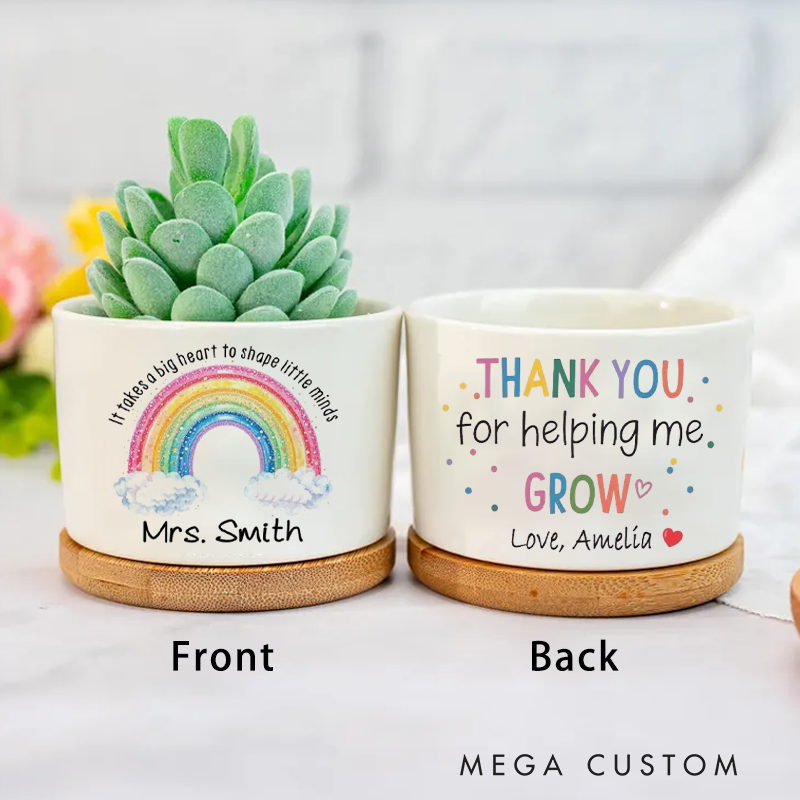 Personalized Teacher Planter Thank You for Helping Me Grow Custom Two Sides Flower Pot Teacher Appreciation Gift
