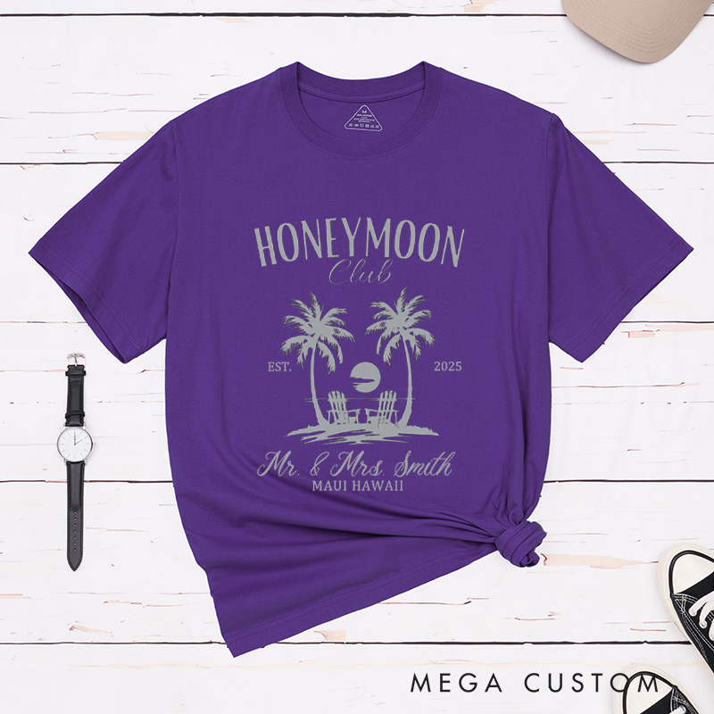 Personalized Tropical Honeymoon Club with Sunset Matching Honeymoon Couple Classic T-Shirt