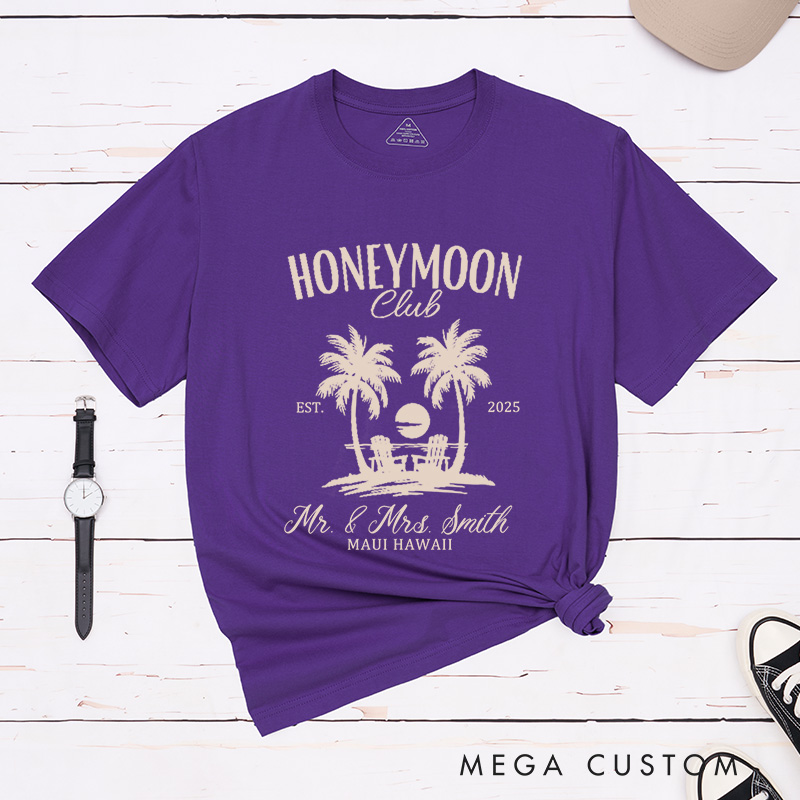 Personalized Vintage Tropical Honeymoon Club with Sunset Matching Honeymoon Couple Classic T-Shirt