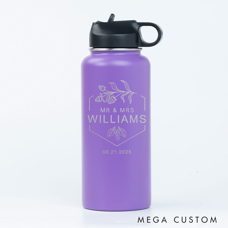 Personalized Mr and Mrs Acorns Couple 32oz Insulated Bottle with Straw