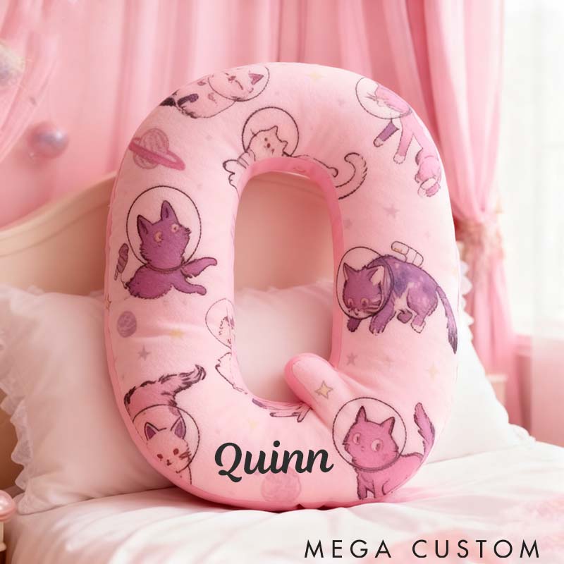 Personalized Cat Lover Pink Space Kitty Letter Pillow Graphic 3D Print Pillow