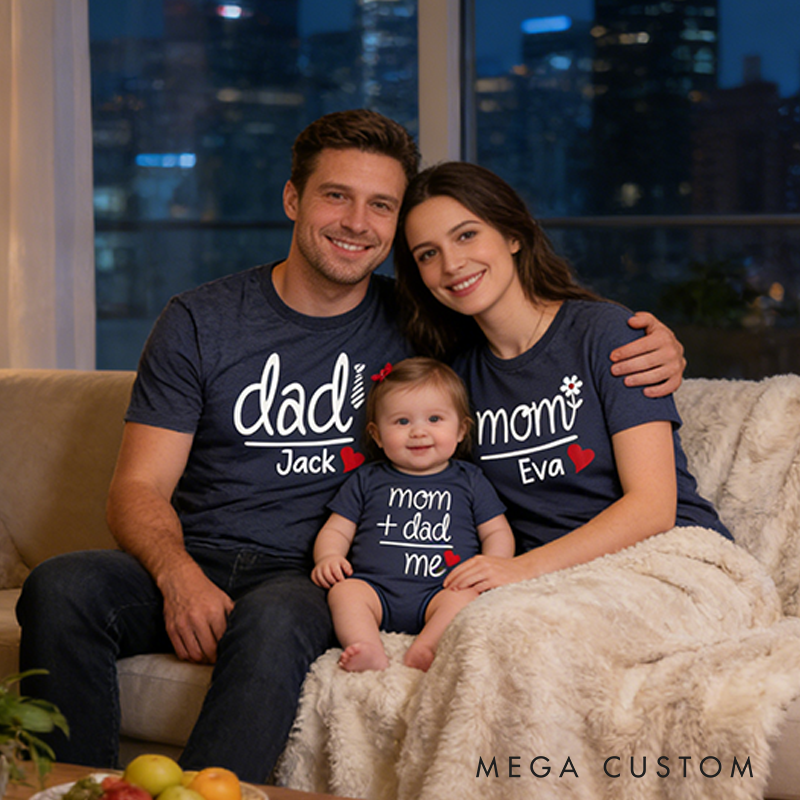 Personalized Dad+Mom=Me Family Matching Outfit Customize Family Names