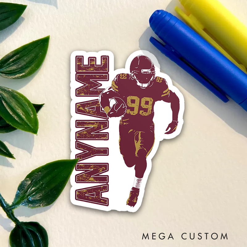 Personalized American Football Sticker with Custom Player Name and Jersey Number for Sport Fans