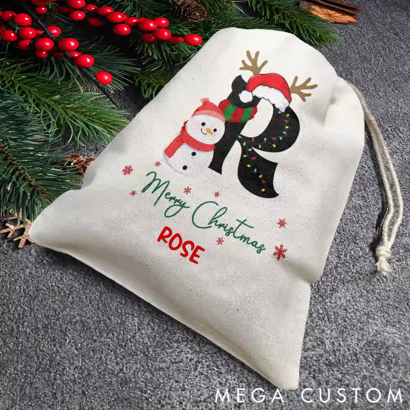 Personalized Christmas Gift Bag Snowman Pattern Art Word Name Customization