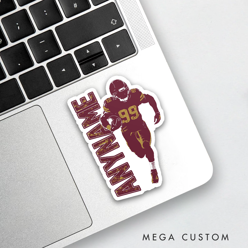 Personalized American Football Sticker with Custom Player Name and Jersey Number for Sport Fans