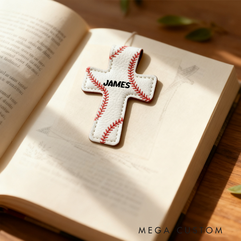 Personalized Ball Sports Soccor Basketball Cross PU Leather Magnetic Bookmark Clip with Name Reading Accessory Religious Gift for Sport Lover Christian