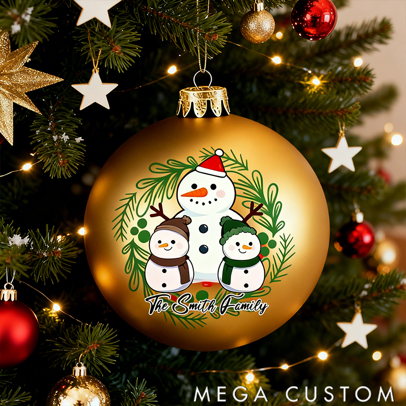 Personalized Christmas Ball Ornament Christmas Snowman Family Theme with Name