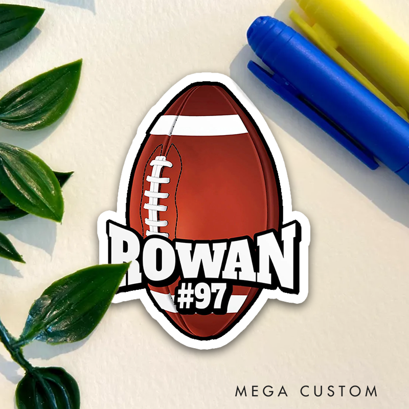 Personalized America Football and Rugby 3D Sticker with Custom Name and Number for Fans